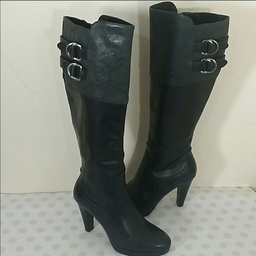 Cole Haan New tall 4” heel black leather boots.